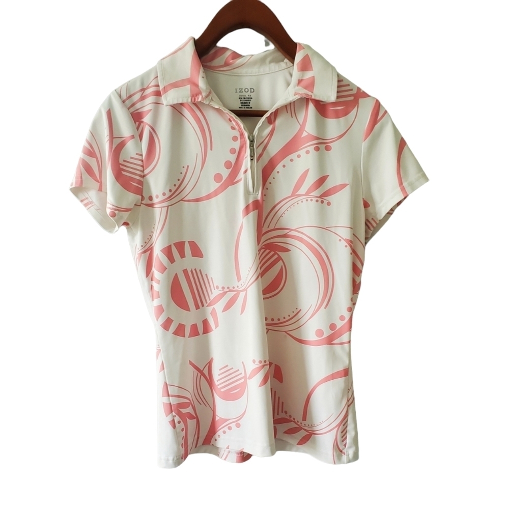 Izod Athletic Style Cool FX Top Pink and White Size Small